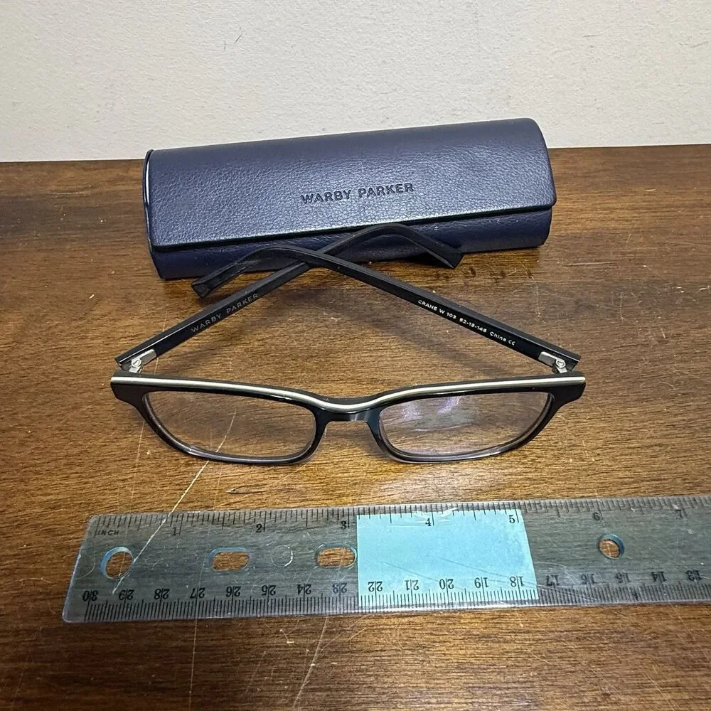Warby Parker Eyeglass Frame Only Black White Crane 103 52 18 145 With Case